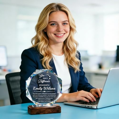 Image of Custom Crystal Award Trophy, Personalized Trophy with Company Logo & Text