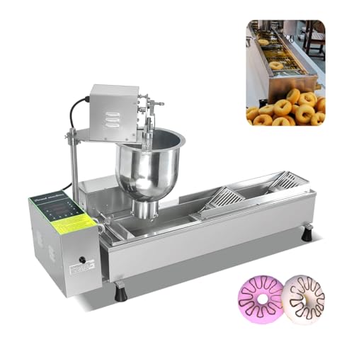 Commercial 110V Automatic Donut Making Machine, Single Row Non-Stick Doughnut Maker with 7L Hopper & 3 Sizes Molds, Stainless Steel Auto Doughnut Fryer for Bakery, Dessert Shop, Mall, Restaurant
