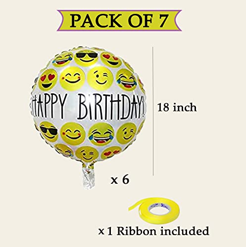 Image of AMFIN (Pack of 7) Theme Birthday Balloons / Happy Birthday foil Balloon / Emoji Balloons for Decoration / Emoji Decoration / Birthday Decoration / Kids Decoration Birthday
