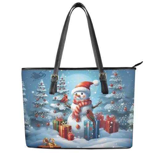 Image of Coldinair Christmas Leather Tote Bag for Women with Zipper Large Shoulder Tote Bag Shopping Casual Travel Bag Handbag Purse