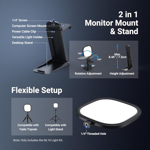 Image of NEEWER BASICS 5 inch Monitor Light with Stand, Zoom Lighting for Video Conference, 10W Bi Color Edge Lit CRI95 USB LED Panel Ring Light for Desk Computer Laptop Webcam Video Call Streaming Recording, NL10