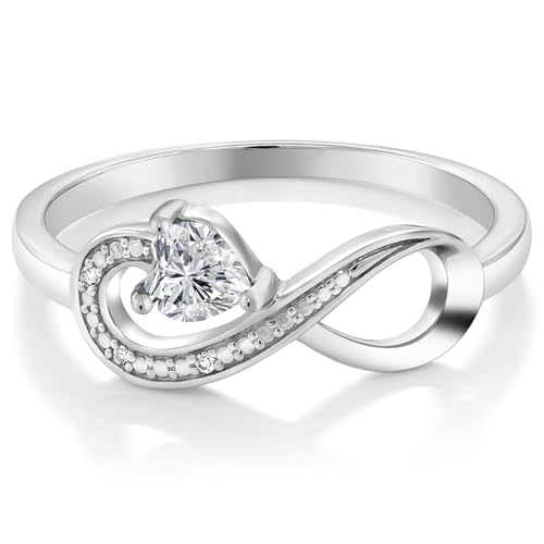 Gem Stone King Infinity Ring For Women | 10K White Gold | 4MM Heart Gemstone Birthstone and White Diamond Accent | Heart Shape Wedding Engagement Anniversary Promise Ring For Women2