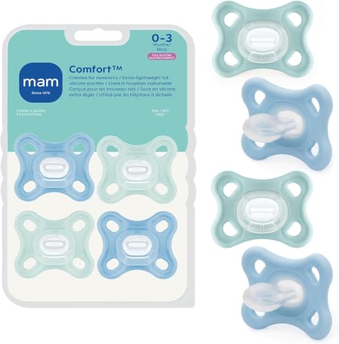 Image of MAM Comfort Baby Pacifiers 0-3 Months Newborns,Lightweight -Piece Full Silicone Binky,BPA-Free Nipple,Easy to Clean Pacifier,Best for Breastfed Babies,Made in Europe,4 Count (Pack of 12)