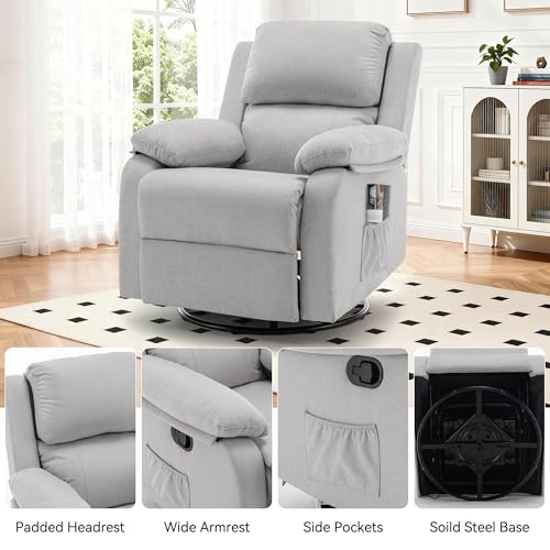 Image of Korser Recliner Chair, 360 Swivel Rocker Chair for Adults, Small Rocking Recliner for Small Spaces, Upholstered Fabric Glider Recliner Nursery