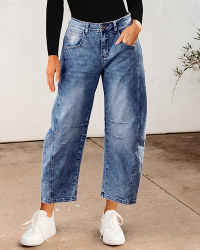 Utyful Barrel Jeans Women Cropped Baggy Trendy High Waisted Distressed Loose Stretch Denim Trouser Jeans with Pockets2