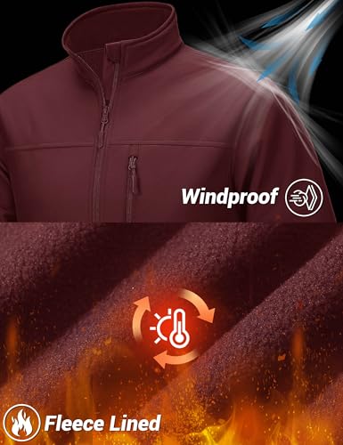 TACVASEN Men's Lightweight Softshell Jacket Fleece Lined Waterproof Tactical Rain Zip Up Winter Coat Windbreaker Casual