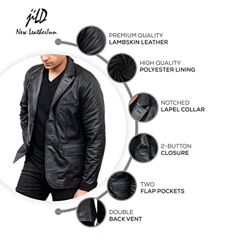 Image of Jild Lambskin Leather Jacket Men Casual Coat - Notched Collar Classic Bond's Style Ultimate Leather Blazer for Men