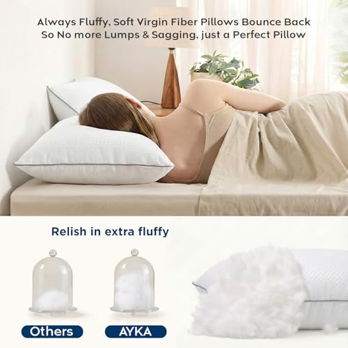 Image of AYKA Premium Microfiber Pillow for Sleeping, Set of 2 | 17x27 Inch Hotel Luxury Bed Pillows | 100% Virgin Fiber Fill, Soft & Fluffy | Neck Support for Side, Back & Stomach Sleepers | White