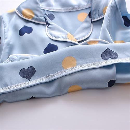Toddler Boys Girls Silky 𝐏a𝐣ama Set Button-Down 𝐏𝐣s Short Sleeve with Long Pants 𝐒lee𝐩wear Heart Print 𝐋oun𝐠ewear4