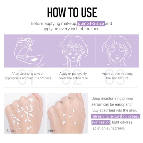 Skynest 2pcs Pore Primer, Color Correcting Facial Serum, Face Makeup Primer Base, Isolation Cream, Invisible Pore, Oil Control, Brightening Moisturizing Essence Concealer Foundation (#1) - imagen 9