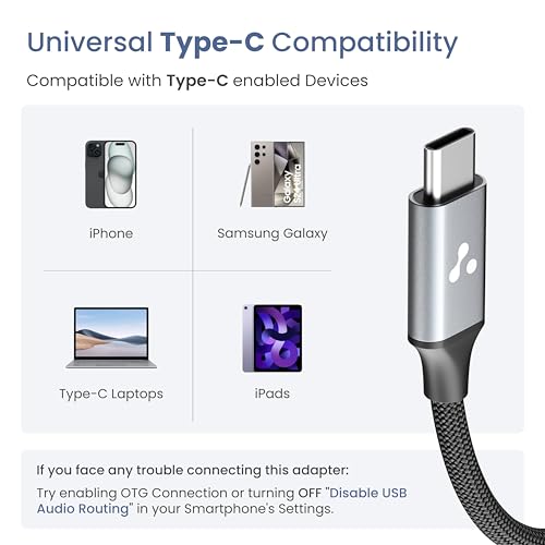 Image of Ambrane Type C to 3.5mm Audio Jack Converter with DAC Headphone Adapter, Connector Cable for iPhone 16 /15 Series, Samsung, OnePlus, Google Pixel, Laptops, Other Devices (AOTG-CX3, Black)