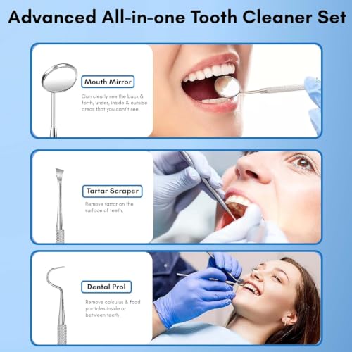 Image of Beaute Secrets Dental Tools, Dental Pick Set 5Pcs Tooth Scraper Dental Hygiene Kit, Stainless Steel Teeth Cleaning Kit with Metal Case for Plaque Tartar Removal for Personal & Pets Use