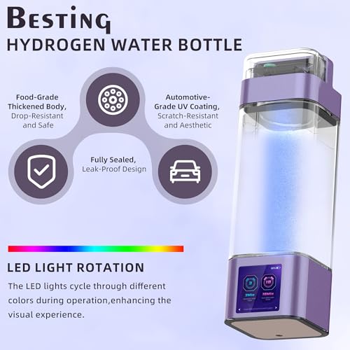 BESTING Hydrogen Water Bottle Deluxe Version, Up to 9000ppb Concentration, Upgrade Smart Touchscreen Control SPE Hydrogen Generator with LED Display Portable Hydrogen Water Machine - Image 6
