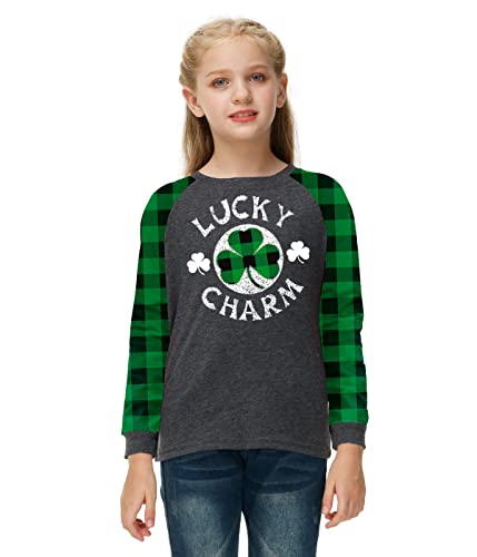 Image of Remimi Girls Thanksgiving Shirts Buffalo Plaid Raglan Tee Cute Turkey Holiday Party Long Sleeve Tshirt 5-14 Years