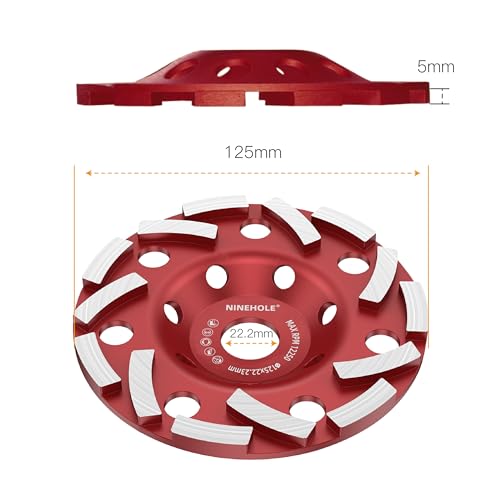 Ninehole 2 Stück Diamant Schleiftopf 125 x 22,23 mm Schleifscheibe doppelreihig, für Stein,Granit, Naturstein, Beton, Mauerwerk, trockener Fliesenkleber, Estrich