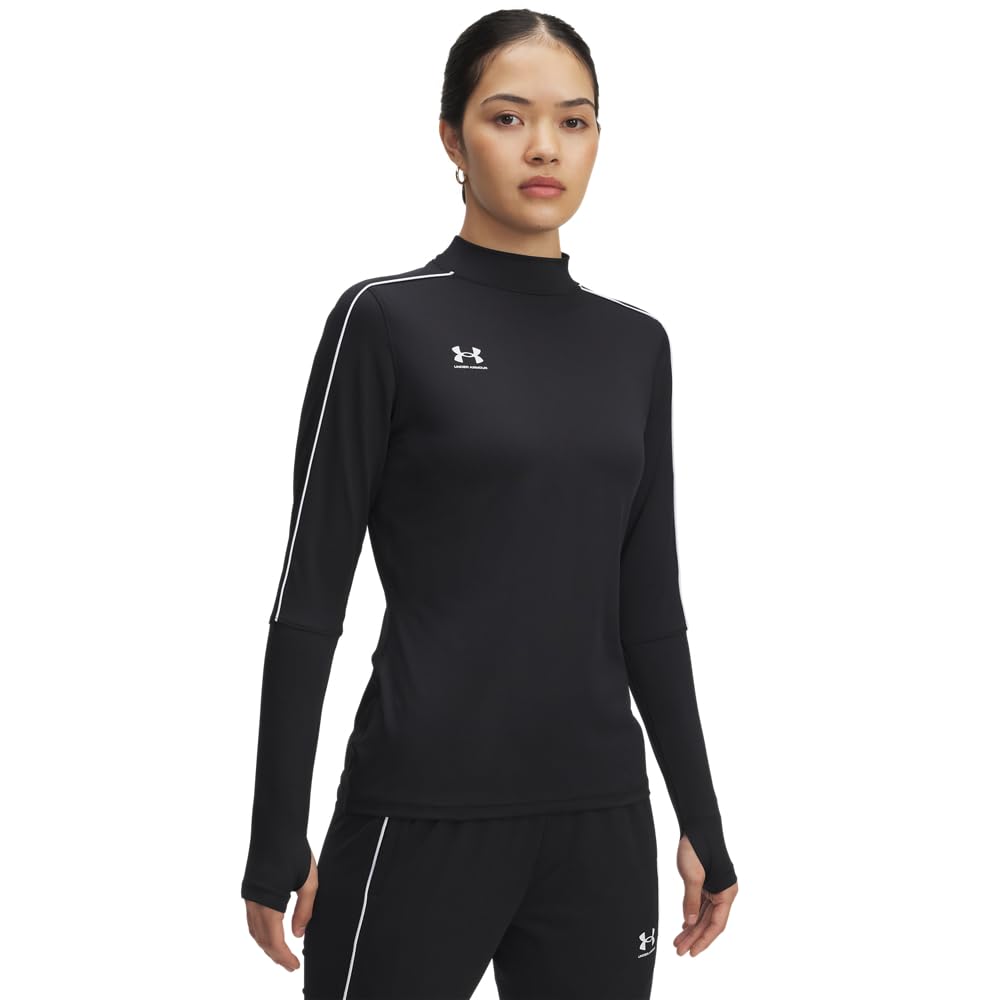 Under Armour Women's Challenger Midlayer, Soft and Comfortable Long-Sleeved Top with Thumbholes, Women's Sports Top Layer for Training and Workouts,Black / / White,XL