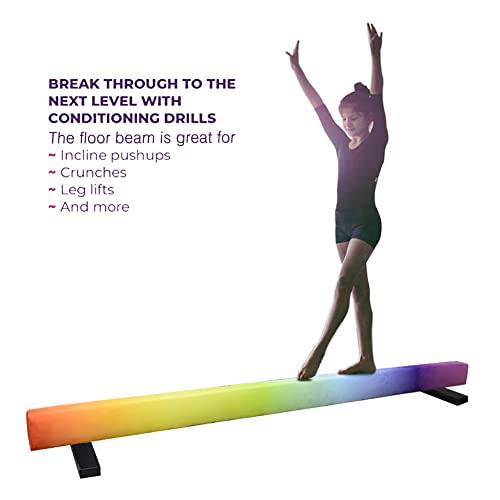 Sealoha 8ft Balance Beam,High-Low Floor Beam Gymnastics Equipment,Non Slip Rubber Base, Gymnastics Beam with Legs for Training,Physical Therapy and Professional HomeTraining (Rainbow(8ft))