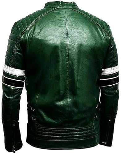 Men’s Classic Motorcycle Leather Jacket – Genuine Lambskin Cafe Racer with Striped Sleeves – Vintage Biker Style3