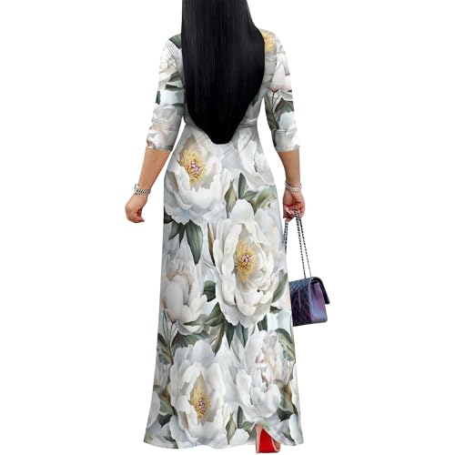Image of Plus Size Maxi Dress for Women V Neck Flowy Dresses with Pockets for Wedding Guest Church