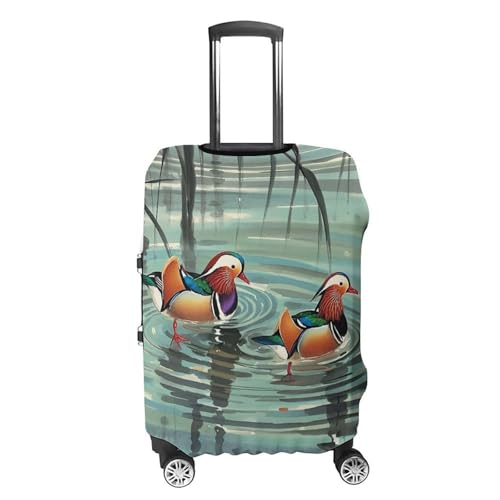 Chinese Style Mandarin Ducks Luggage Cover, Washable Elastic Suitcase Cover Protector Fit 18-32 Inch Luggage4