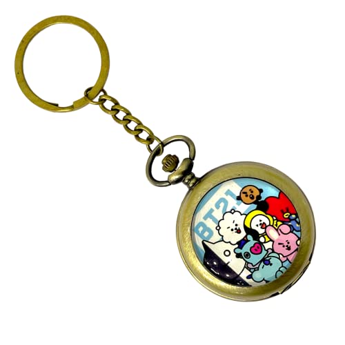 Image of AUGEN Premium Pocket Watch Metal Keychain BT21 Bangtan Boys BTS - 3 Retro Vintage for Gifting With Key Ring Anti-Rust (Pack Of 1)