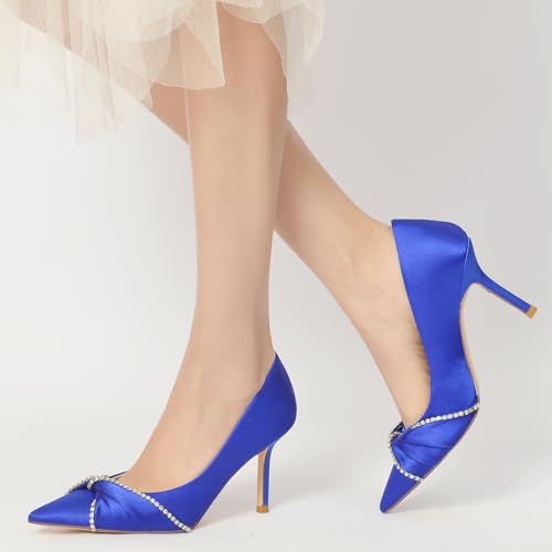 Women's High Heels Pointed Toe Satin Stiletto Classic Office Dress Bridal Wedding Pumps Sexy Prom Shoes with Rhinestone2