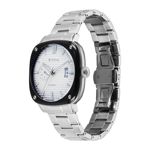 Image of Titan Vintage Concealed Automatic Analog with White Dial Silver Stainless Steel Strap Watch for Men - 90225KM01