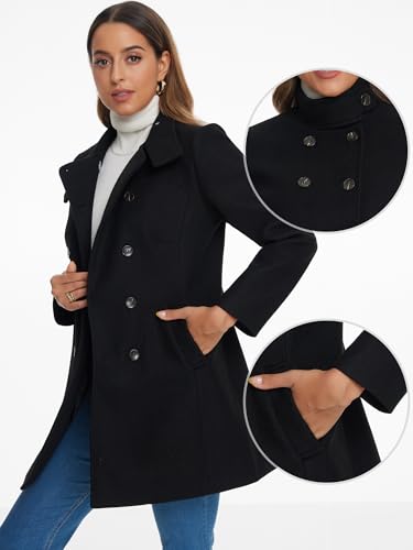 Allegra K Winter Trench Coats for Women's Casual Stand Collar Pea Double Breasted Overcoat2