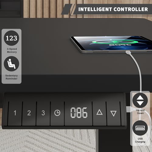 JUMMICO Höhenverstellbarer Schreibtisch 160 x 80 cm mit Kabelwanne, Höhenverstellbar Elektrisch Stehpult mit USB-Buchse, Computertisch, Ergonomischer Steh-Sitz Tisch, Bürotisch, Schwarz – Bild 5