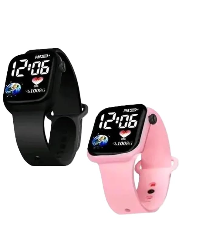 Digital Smart Watch Set, LED Display, Black and Pink, Buy 1 Get 1 Free-image-26