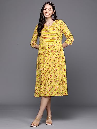 Image of INDO ERA Women's A-Line Floral Cotton Ethnic Midi Dresses(23Prn4774)