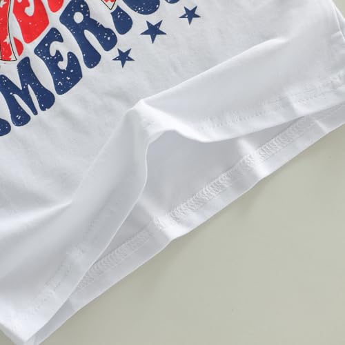 Image of Kids Toddler Girls 4th of July T-Shirt Short Sleeve Patriotic Coquette Bow American Flag Independence Day Top