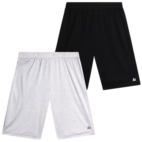 RBX Boys' Active Shorts - Athletic Performance Basketball Shorts (2 Pack), Size 10-12, Grey Black