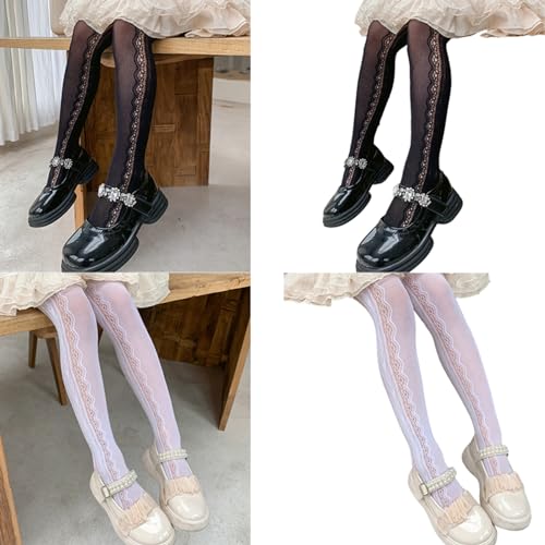 Tights, Girls Lace Leggings with Love Heart Decors, Comfortable Children's Long Stockings Hollowed Out Pantyhose2