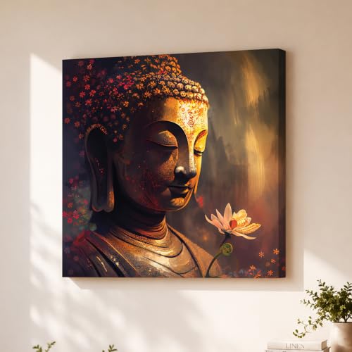 Image of PAINTINGMANTRA Buddha Canvas Painting for Living Room, Buddha wall Art Painting for living room, Bedroom, office and Meditation Room, Canvas, 22x22 Inch