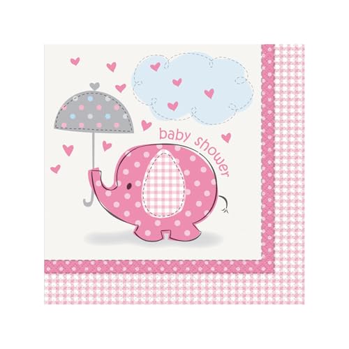 Unique Pink Elephant Girl Baby Shower Napkins, 16ct, 6.5", Model:41652