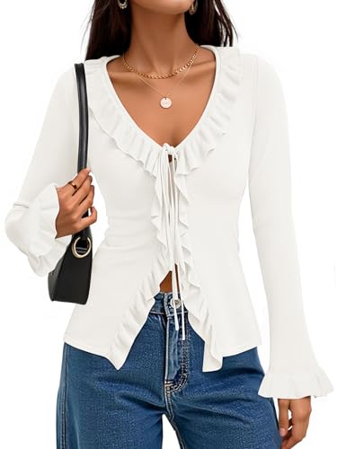 ZESICA Womens 2026 Fall Tie Front Bow Cardigan Sweaters...