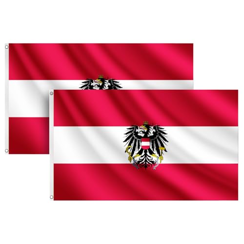 COCOSY 2 Stück Österreich Mit Adler Fahne - 90 x 150 cm 100% Polyester Österreichische Flagge mit Messing-Ösen - Wetterfeste & Langlebige für Sport & Feierlichkeiten