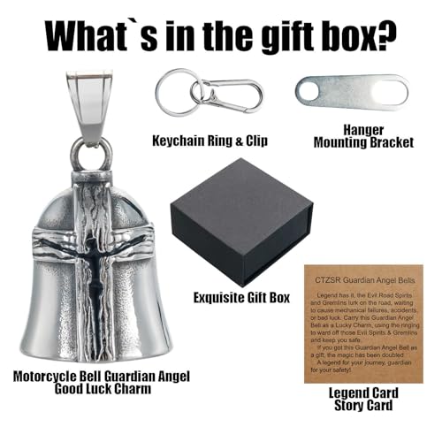 Image of Motorcycle Bell Guardian Angel Charm - Weather-resistant Good Luck Gremlin Bells With Gift Box, Legend Card, Keychain
