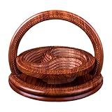 SUZEPER Handmade Wood Carving Fruit Plate, Wooden Folding Fruit Plate, Creative Foldable Dried Fruit Basket Collapsible Bread Nuts Baskets, Gift Basket Fruit Bowl, Triple Grid