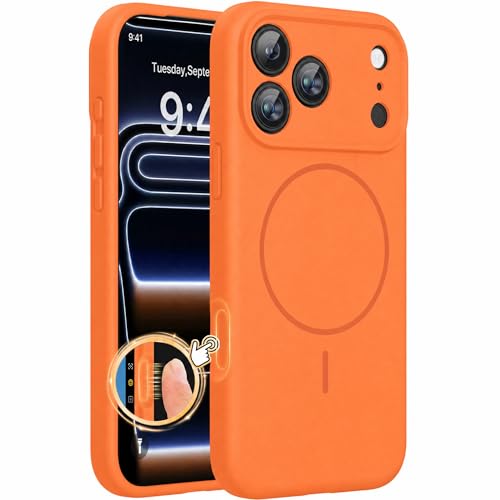 Image of Miracase Magnetic for iPhone 17 Pro Max Case, [Soft Anti-Scratch Microfiber Lining], Compatible with MagSafe, Liquid Silicone Case Shockproof Drop Protection Phone Case for 17 ProMax, Sunset Orange