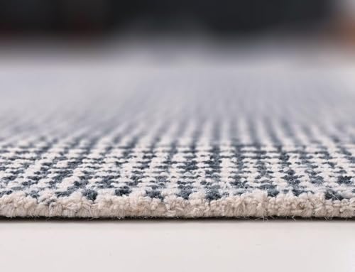 Image of Hand-Tufted 100% Wool Pile Area Rug - Geometric Textured Grid Check Pattern - Thick and Durable Floor Carpet for Bedroom, Living Room, Kids Room, and Dining Area (Charcoal Gray, 8' x 10')