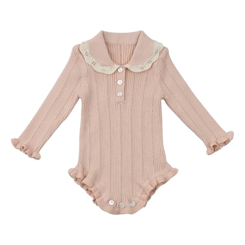 HOOLCHEAN Baby Girls Knitted Ruffled Bodysuit Infant Spring Autumn Long Sleeve Lapel Romper