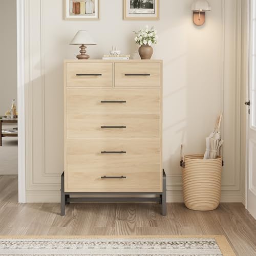 GarveeHome 4+2 Dresser for Bedroom, Freestanding 46.6" Tall Drawer Dresser with Storage, Wooden Closet Storage Chest for Living Room, Bedroom, Entryway, Natural Oak
