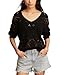 Lucky Brand Women's Pointelle V Neck Pullover, Dark Black