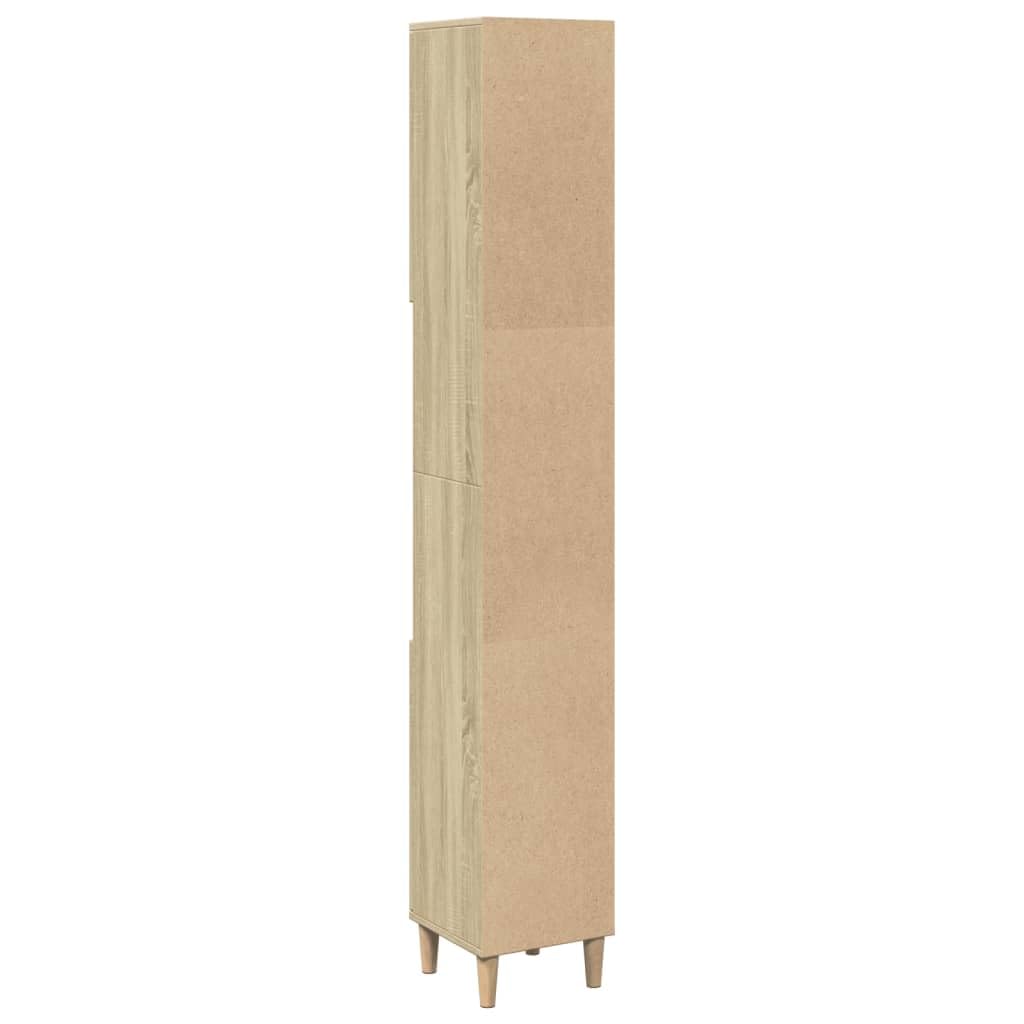 Armoire de salle de bain en chêne Sonoma - 30 x 30 x 190 cm - Armoire de salle de bain avec 2 portes - Espace de rangement et étagère pour lavabo - Meuble de rangement pour les toilettes