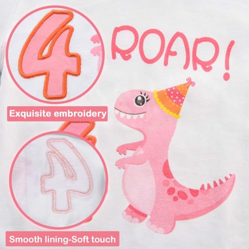4th Birthday Girl T-Shirt Dinosaur Themed B-Day Party Tee Gift for Toddler3