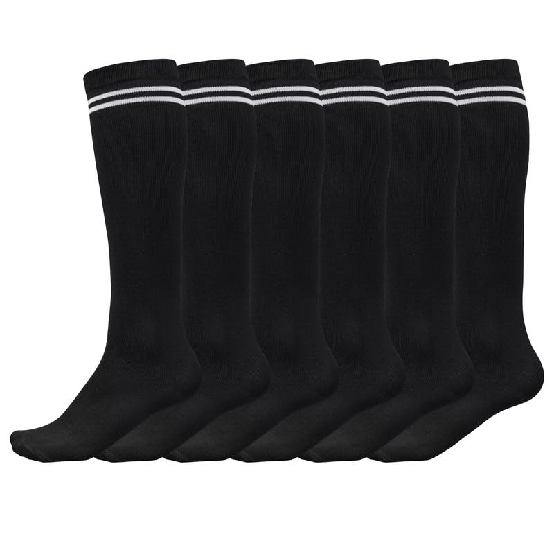 Image of WKLOUYHE Kids school socks for boys and girls,Knee Long Length soft cotton uniform Stripes socks Pack Of 06