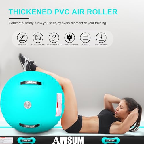 AWSUM 13ft Gymnastics Mat with 3.3ft L x 2ft Diam Air Barrel Roller Tumbling Backbend Trainer for Inflatable Gymnastics Springboard Handspring Equipment, with Electric Pump