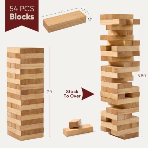 Image of Giant Stacking Tower Game - Stacks Up to 5FT - Premium Wooden Blocks Stacking Tower Game for Family Party, BBQ & Lawn Games - Natural